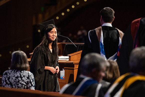 BYU-Idaho Graduation. Business & Communication Convocation. Cami Su getting her diploma. Fall Semester