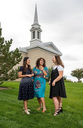 Wellness Center banner photoshoot in front of 7th South Stake Center.