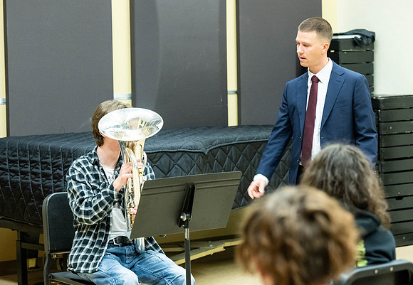 Members of the United States Marine Band work with students in a Masters class.