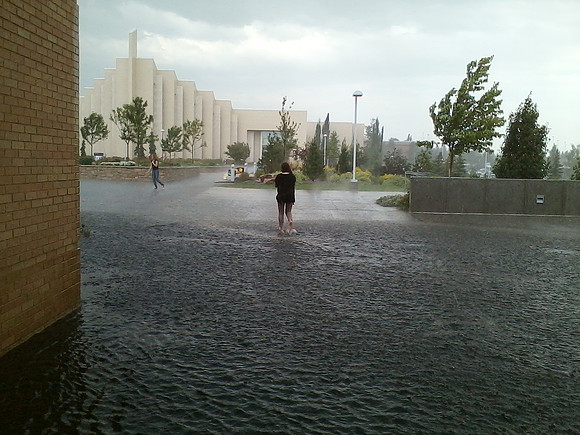 July 15, 2014 Over an inch of rain in less than an hour created a flash flood through Rexburg streets, through a few BYU-Idaho buildings and also flooded several students basement apartments. The even