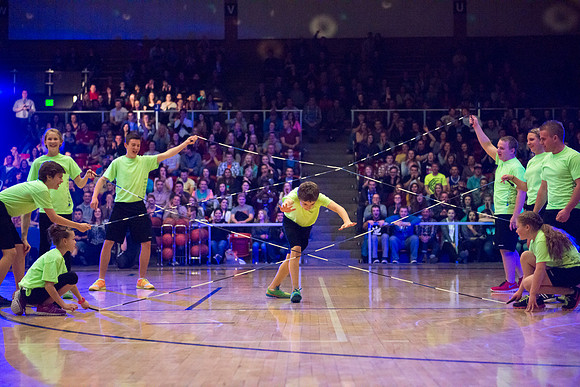 Brigham Young University-Idaho students, faculty and guests participate in the annual slam dunk competition held in the Hart Gym. Events included are the three-point shoot-out, a Spirit team performan