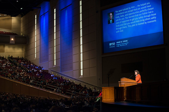 Carole M. Stephens, First Counselor of the Relief Society General Presidency, speaks to BYU-Idaho students at Devotional.