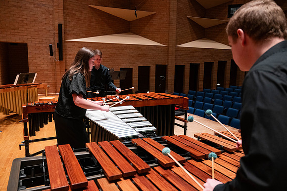 BYUI Percussion rehearsing before a a concert.