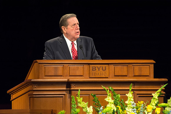 Elder Jeffrey R. Holland speaking at Brigham Young University-Idaho's Devotional