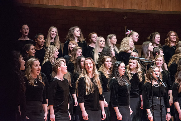 The Brigham Young University-Idaho choirs and ensembles perform in a concert together.