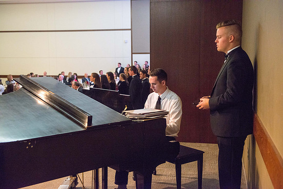 President Henry J Eyring hosts members of the President's Club who gather for a reception and banquet in the BYU-Idaho Marriott Center.