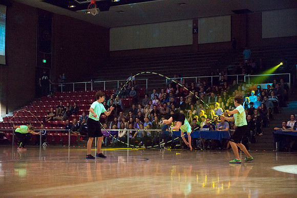 Brigham Young University-Idaho students, faculty and guests participate in the annual slam dunk competition held in the Hart Gym. Events included are the three-point shoot-out, a Spirit team performan