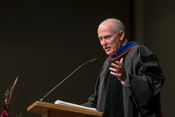 Elder Richard J. Maynes, Presidency of the Seventy, speaks at the College of Language and Letters Convocation in the Manwaring Center Ballroom.