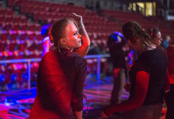 Students dance at an animal-themed dance party at in the Hart Gym.
