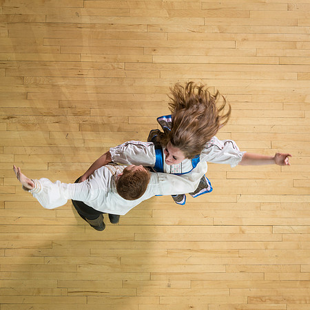 Marketing photos shot from the catwalk in the Hart Gym for their upcoming tour.