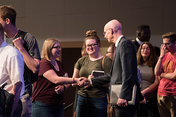 BYU-Idaho Devotional. Spring Semester. President Eyring talking to the students.