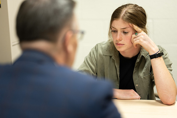Student model portrays a student with anxiety.
