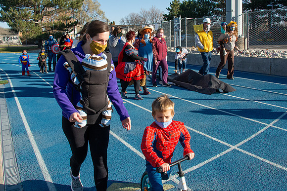 BYU-Idaho employees and their families enjoy a beautiful fall day at the stadium track.