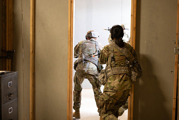 ROTC practices military tatics in an Advantage Airsoft facility.