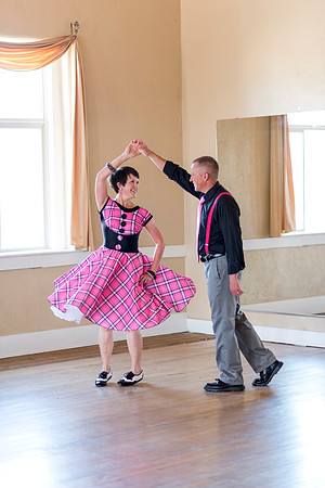 Adam and Jennifer Anderson dancing at the Woodman Ballroom for Online Recruiting marketing material.