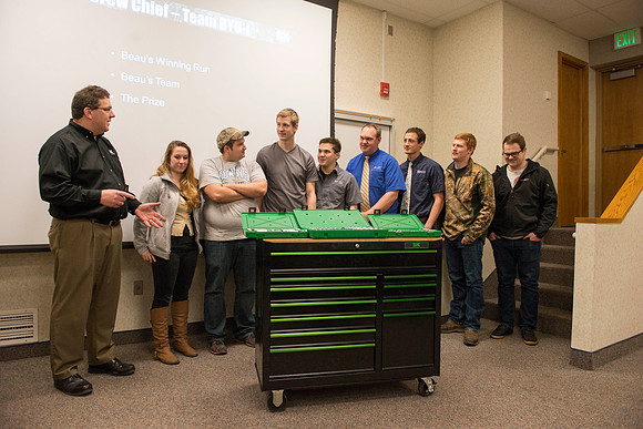 SK Tools representative Rob Conrad speaks to Automotive and Engineering students in the Austin Builiding.