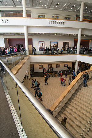 As students enter and exit the Brigham Young University-Idaho Center, they can enjoy the architectural structure of the building.