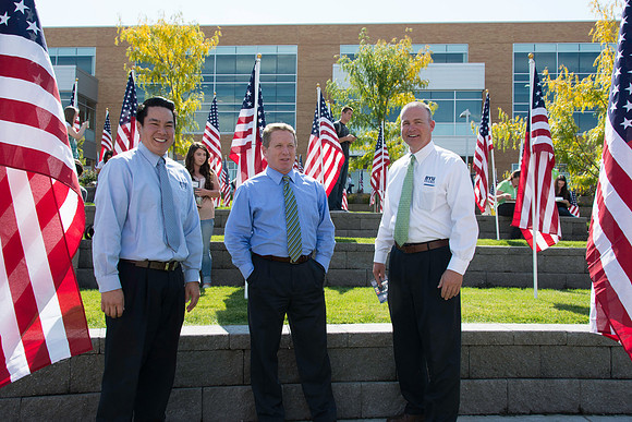 Flags on display in the Central Quad celebrate Constitution Day. "Remembering the brave men and women who gave so much for our Independance and the freedoms we now enjoy."