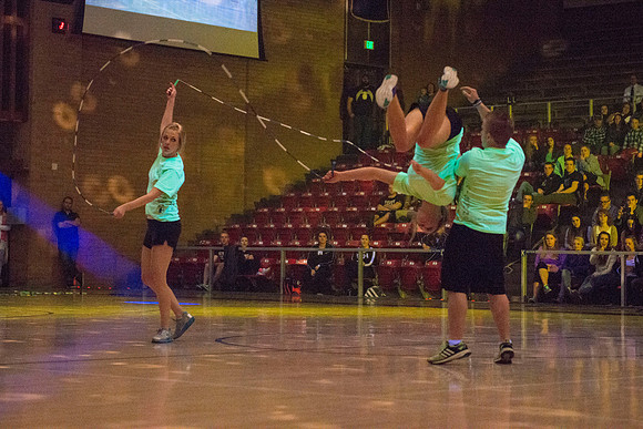 Brigham Young University-Idaho students, faculty and guests participate in the annual slam dunk competition held in the Hart Gym. Events included are the three-point shoot-out, a Spirit team performan