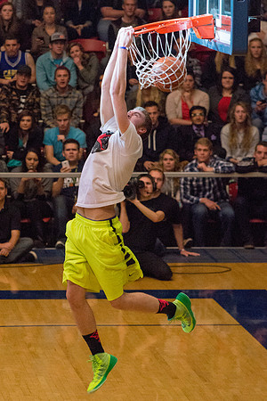 Brigham Young University-Idaho students, faculty and guests participate in the annual slam dunk competition held in the Hart Gym. Events included are the three-point shoot-out, a Spirit team performan