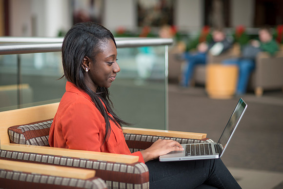 Leanda, a BYU-Idaho student, studies in between classes