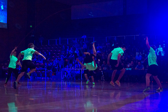 Brigham Young University-Idaho students, faculty and guests participate in the annual slam dunk competition held in the Hart Gym. Events included are the three-point shoot-out, a Spirit team performan