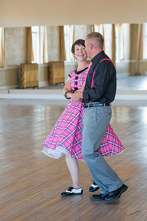 Adam and Jennifer Anderson dancing at the Woodman Ballroom for Online Recruiting marketing material.
