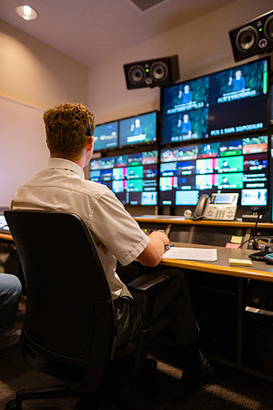 Behind the scenes for BYUI Devotional in the I Center