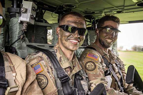 ROTC cadets get the opportunity to fly in a Blackhawk helicopter to their training site.