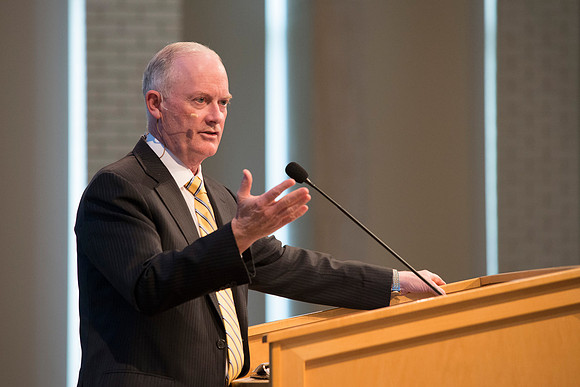 Employees gather in the Taylor Chapel for an All Employee Meeting where President Clark talked about the growth and future of Pathway and Online Learning.
