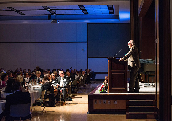 President Henry J Eyring hosts members of the President's Club who gather for a reception and banquet in the BYU-Idaho Marriott Center.