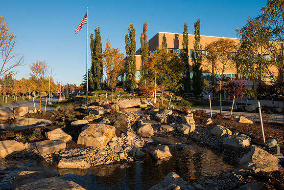 Spencer W. Kimball Building on a beautiful fall day.