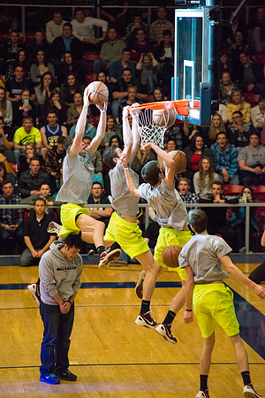 Brigham Young University-Idaho students, faculty and guests participate in the annual slam dunk competition held in the Hart Gym. Events included are the three-point shoot-out, a Spirit team performan