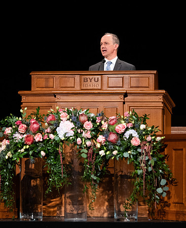 Robert Tueller of the Music Department records his devotional talk.