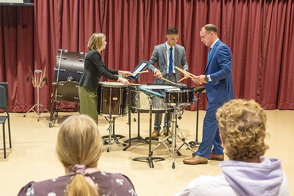 Members of the United States Marine Band work with students in a Masters class.