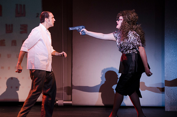 This murder mystery farce propels a mild-mannered English shoe clerk into a lunatic mix of murdered Atlantic City croupier, his near-sighted jilted mistress, her hen-pecked brother and several hundred