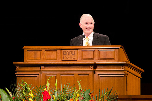 President and Sister Clark speak at the first devotional of the Spring 2014 semester.