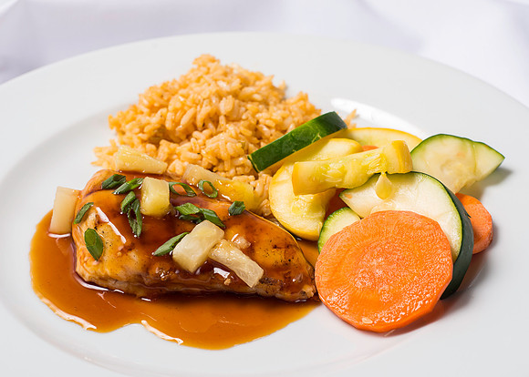 BYU-Idaho Food Service Catering menu item. Teryaki Chicken with rice and vegetables.