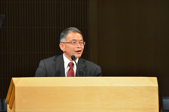 Vice President Kevin Myasaki conducts devotional in the Taylor Chapel.