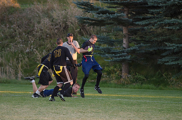 BYU-Idaho students play flag football with the rec sports program on BYU-Idaho campus