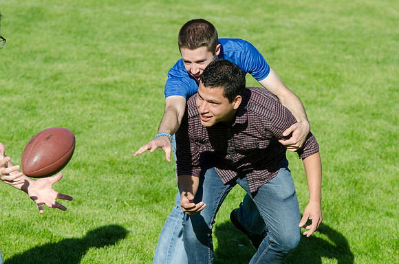 No score is kept during this lighthearted game of touch football.