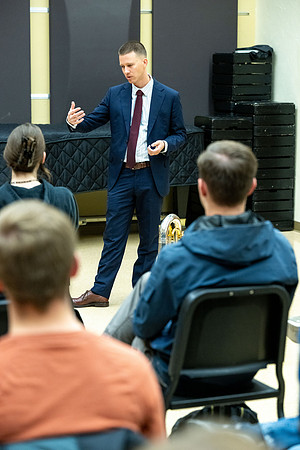 Members of the United States Marine Band work with students in a Masters class.