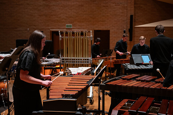 BYUI Percussion rehearsing before a a concert.