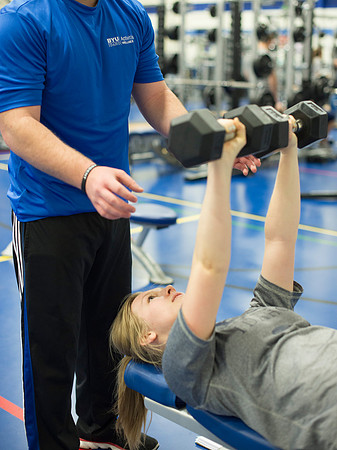 BYU-Idaho Personal Trainers work with students on their fitness goals.