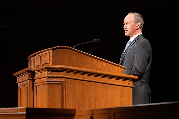 Robert Tueller of the Music Department records his devotional talk.
