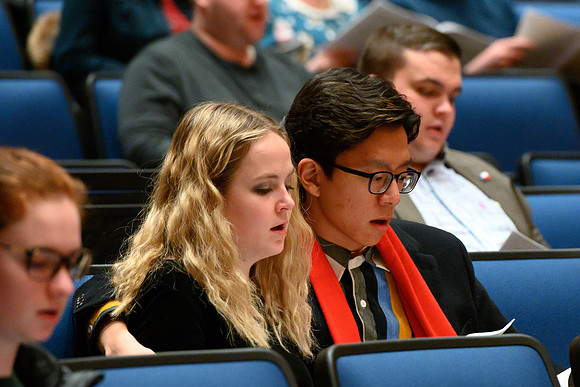 BYU-Idaho students and members of the Rexburg community gather to sing new hymns that have been written by the BYU-Idaho Community. (Students, Faculty/Staff,Community)