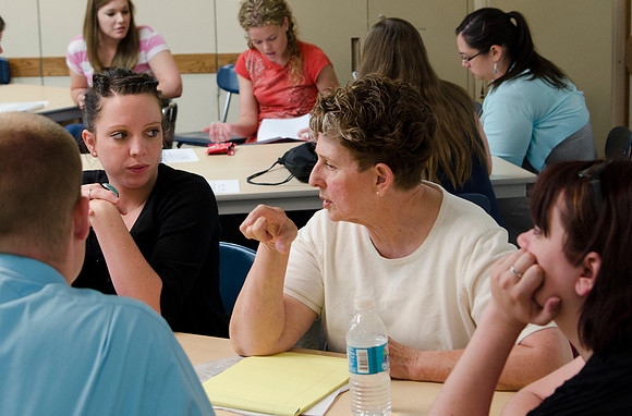 Sociology students teach each other in a an advanced class that is conducted by a student teacher.