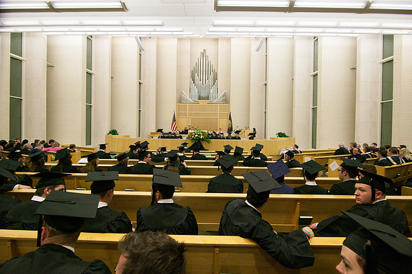 Graduates gather in the Taylor Chapel for Convocation.