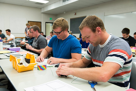 Business Management students learn some creative developement and thinking skills to prepare them for their IBC groups. The class is taught in a group effort by Craig Bell, Drew Eagar and Kent Lundin.