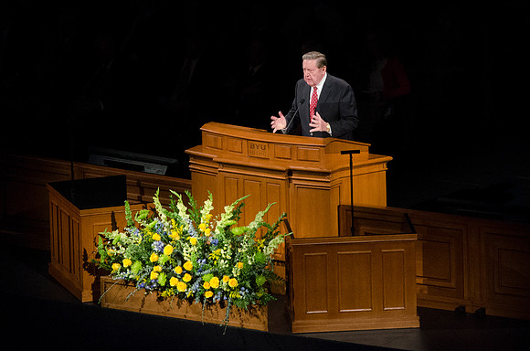 Elder Holland speaks Elder Holland at devotional in the BYU-Idaho Center.